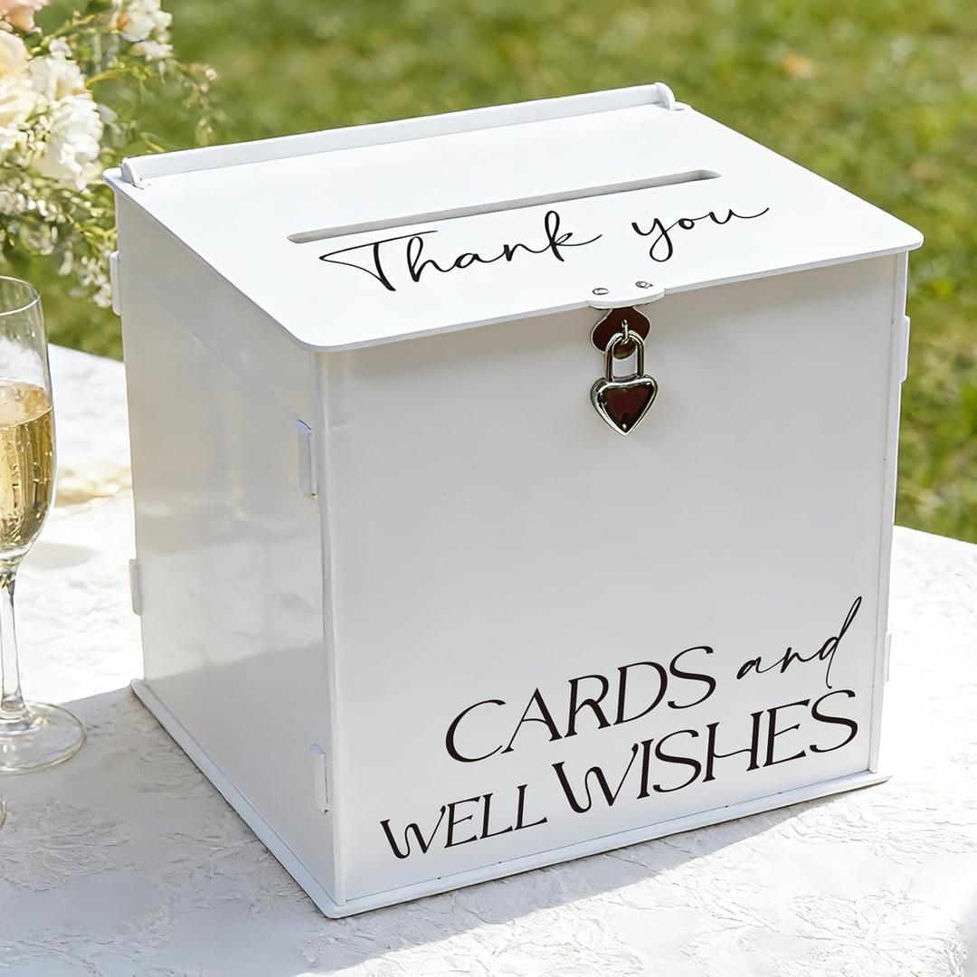 White Acrylic Card Box with Lock & Slot, Elegant Wedding Card Boxes for Reception, Large Money Envelope Gift Card Box for Party Wedding Birthday Baby Bridal Shower Stylish Table Decor