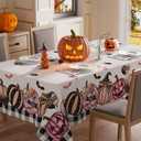XCHI Pink Spooky Pumpkin Boo Halloween Tablecloth Rectangle Washable Table Covers for Indoor Outdoor Dining Home Party Decorations Table Cloth 60x84 Inch