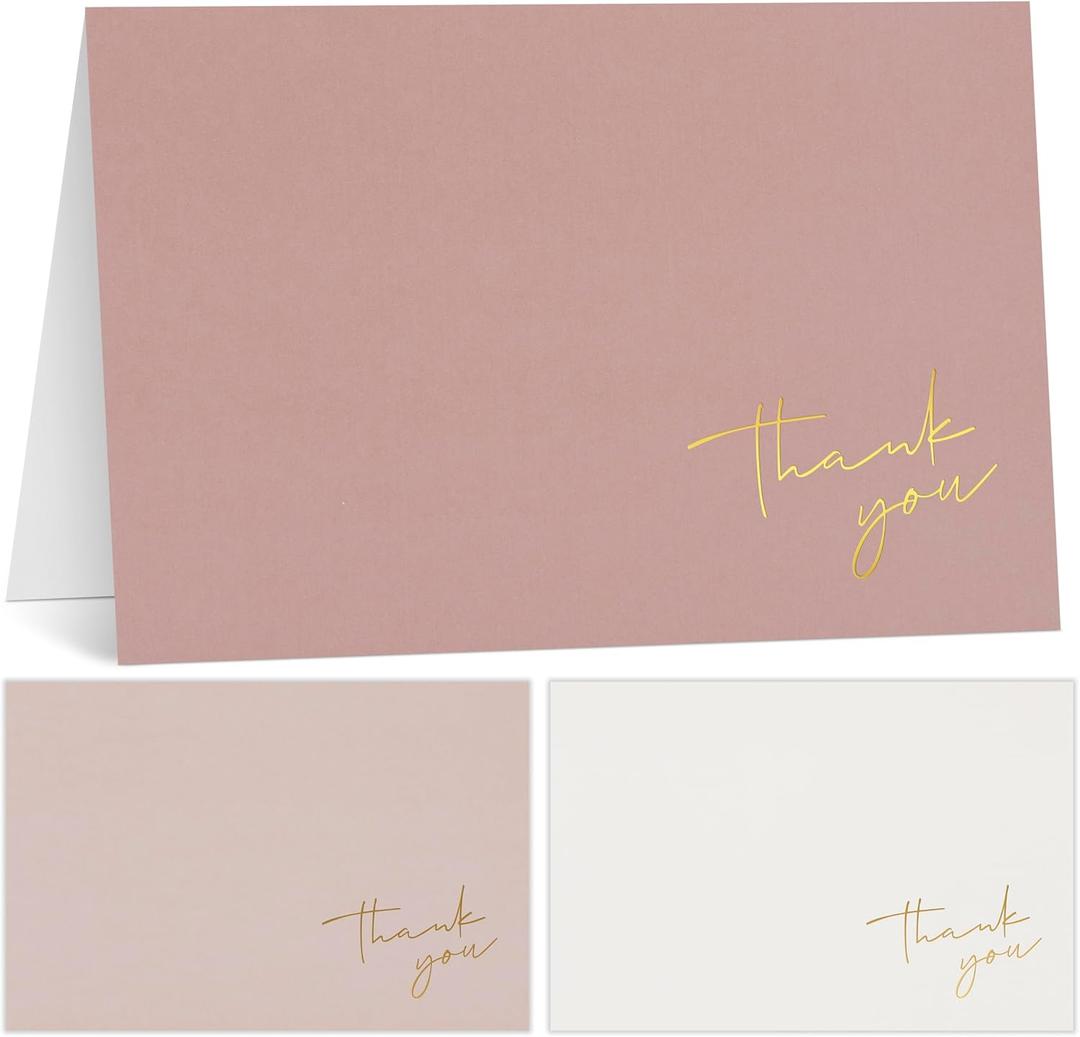 Beautiful Thank You Cards Set of 30 With Envelopes and Stickers - Elegant Blank Cards For Personalized Notes - Perfect Bulk Stationary Set For All Occasions incl. Weddings, Business & Baby Showers (Pink)