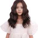 DUDUWIG Child Brown Wig Kids Short Chocolate Brown Wavy Curly Wig Girls Short Brown Side Part Wig Heat Resistant Synthetic Wig with Wig Cap