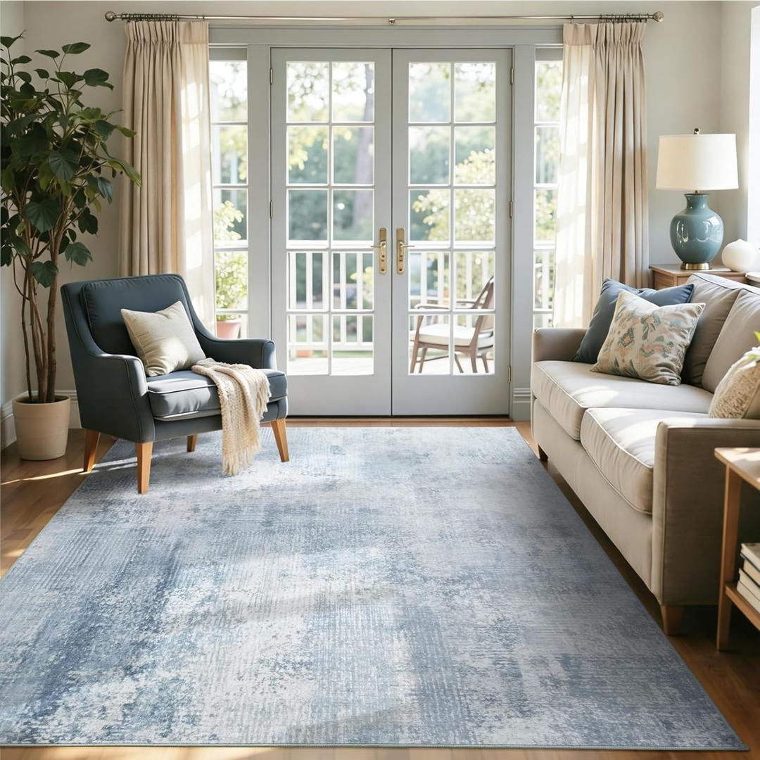 4x6 Ft Area Rugs for Living Room, Soft Non-Slip Washable Rugs Modern Abstract Pattern Carpet for Bedroom Indoor Floor Nursery Home Decor (Blue)