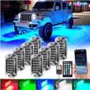 8Pods Full Angle RGB LED Rock Lights Kit for Jeep Trucks ATV UTV SXS RZR SUV Golf Cart Offroad Pickup, 240Chip Waterproof Multicolor Underglow Light with APP/RF Remote, Neon Underbody Accent Light 12V