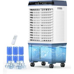 Air Choice Swamp Cooler, 1800 CFM Portable Evaporative Air Cooler with 6 Ice Box & 5.3 Gal Water Tank, 110 Swing, 3 Speeds, Upgraded Remote, 12H Timer, 3-in-1 Air Cooling Fan for Outdoor Indoor, Blue