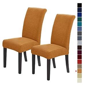 Howhic Stretch Chair Covers for Dining Room Set of 2, Removable Washable Dining Room Chair Covers, Dining Chair Slipcovers Seat Protector, Great Home Decor and Banquet Upholstery (Gold, 2 Pack)