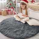 OLANLY Grey Round Rugs for Bedroom - Machine Washable, 4 ft Circle Area Rugs for Living Room, Soft and Fluffy Shaggy Carpet for Teen Girls and Boys, Nursery Rooms, Dorms, Home Decor Aesthetic