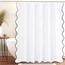 ORTIGIA White Shower Curtain with Black Scalloped Edge 72 W x 84 H Inch, Black and White Shower Curtains Cute Aesthetic Pretty Preppy Waterproof Fabric Bath Bathroom Decor with Metal Hook
