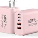 USB C Charging Blocks, 60W USBC Wall Fast Charger Block, Type C Phone USB C Charger Fast Charging Brick, 5-Port Multiport Charger Plug Power Adapter for Phone 17/16/15/14/13 Pro Max, Pad, S25-Pink