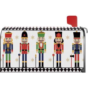 Christmas Nutcracker Mailbox Cover Magnetic Standard Size 21x18 Inch Post Letter Box Wrap Decor Winter Garden Yard Decoration