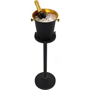 Champagne Bucket with Stand, Wine Bucket Stand with 5L Bucket, Stainless Steel Standing Ice Buckets for Bar, KTV, Hotel, Party, Gathering (Matte Black, 1 Pack)
