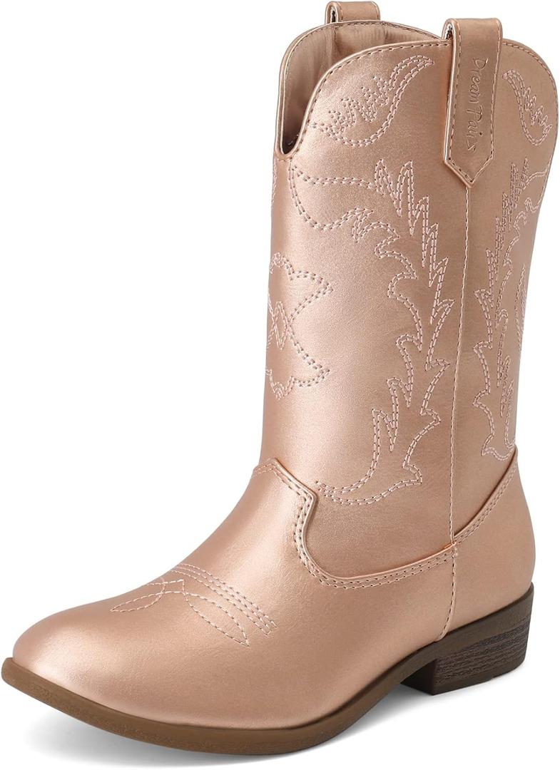 DREAM PAIRS Cowgirl Cowboy Western Boots Girls Mid Calf Riding Shoes Little Kid/Big Kid (Rose Gold), 12 Kid