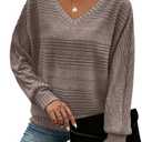 Womens Sweaters Casual Long Sleeve Shirts Loose V Neck Lightweight Knit Sweater Trendy Fall Clothes for Women 2025 Coffee XX-Large