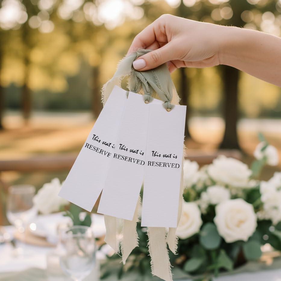 12 Pack Reserved Signs for Wedding Reserved Seat Sign with Chiffon Ribbon Chair Tags Signs This Row is Reserved Hanging Cards for Wedding Church Events Pews Chair Party (SageGreen)