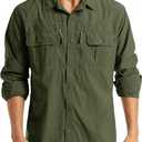 MAGCOMSEN Men's UPF 50+ Sun Protection Shirts, Button Down Long Sleeve Shirt for Hiking, Fishing, Safari Army Green, Large