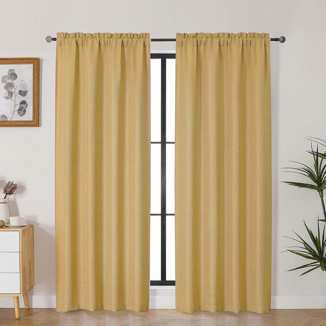 Lecloud Bessie Gold Curtains for Bedroom Decor 78 Inches Long 2 Pcs, Light Filtering Rod Pockets Privacy Farmhouse Curtains for Living Room, Rustic Home Drapes for Dining Room, Each 40" W x 78" L