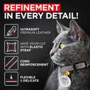 Leather Cat Collar with Bell and Safety Elastic Strap Breakaway Alternative for Kittens, Stylish Pet Leather Collar for Boy, Girl Cats with Metal Buckle & QR ID Tag (Gray)