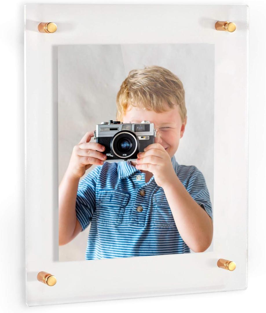 ArtToFrames Floating Acrylic Frame for Pictures Up to 8.5x11 inches (Full Frame is 12.5x15) with Gold Standoff Wall Mount Hardware, Acrylic-109-8.5x11-71
