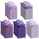 Kolldenn 100 Pcs Small Mothers Day Gift Bags Bulk with Tissue Paper Floral Thank You Gift Bags with Handle for Women Wedding Baby Showers Birthday Party Favor (Purple,8.27 x 5.91 x 3.15 Inch)