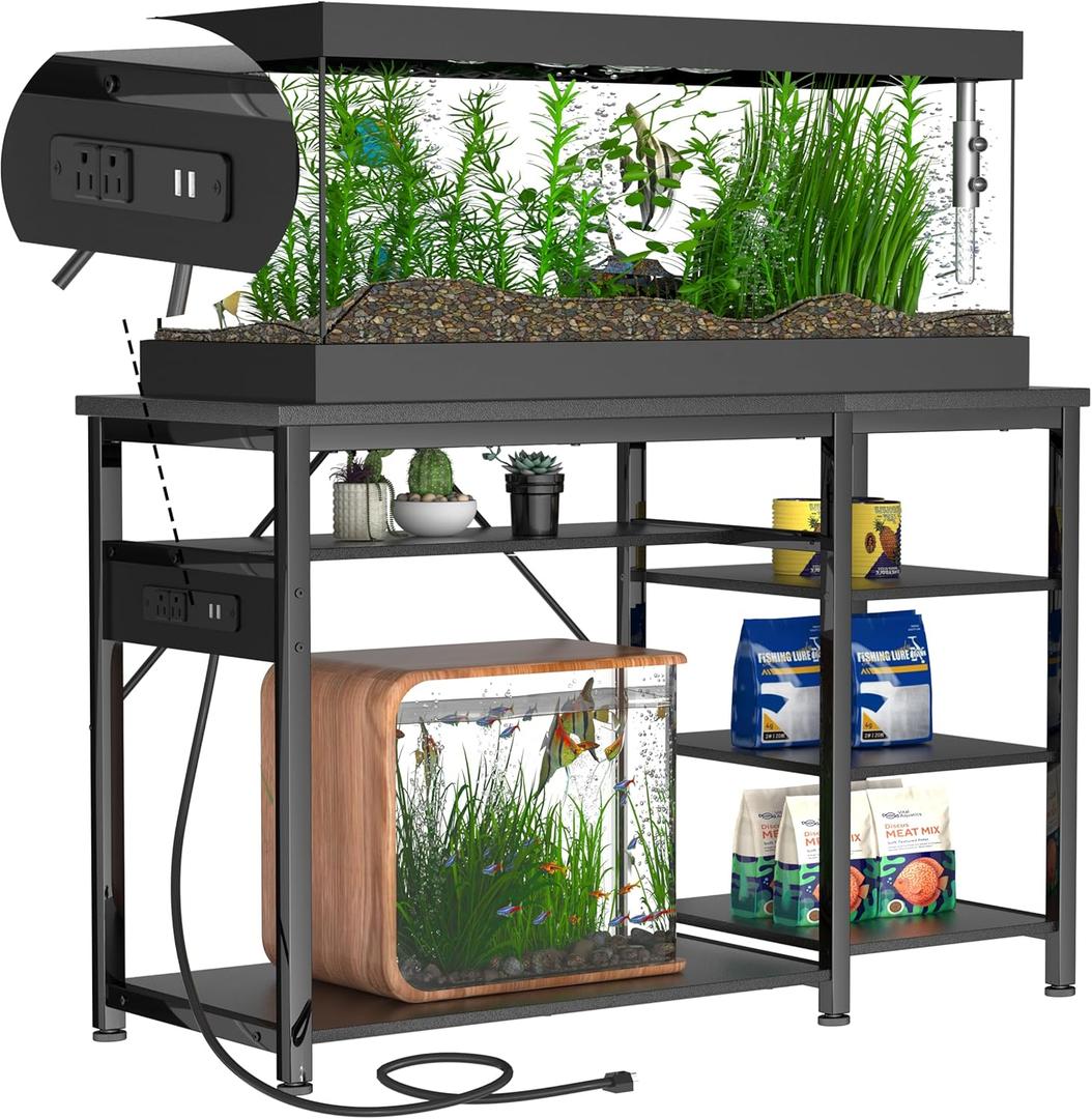 40-55 Gallon Fish Tank Stand: Heavy Duty Aquarium Stand with Power Outlets and Cabinet for Fish Tank Accessories Storage - Metal Frame, 1000LBS Capacity, Suitable for Fish & Reptile Terrariums