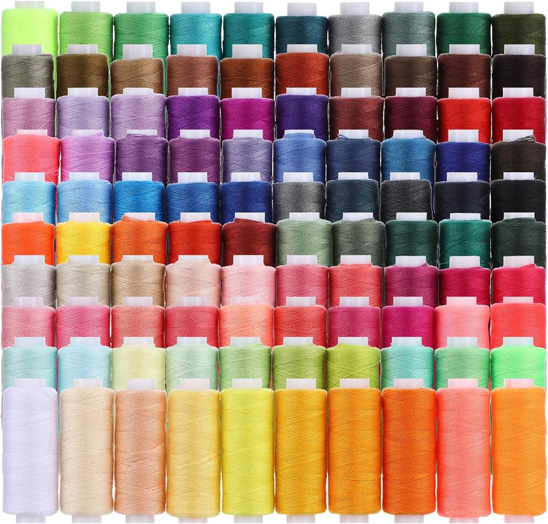 Kifmurase 100Pcs Sewing Thread Kit, Prewound Bobbins, Sewing Machine Threads, Hand Quilting Thread, Quilting Supplies for Hand Stitching, Serger, 100 Colors, 400 Yards Each
