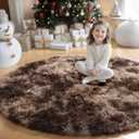 Amdrebio TieDyed Brown Round Circle Rugs 4Ft for Bedroom, Fluffy Shag Plush Area Rugs for Kids Room, Living Room Decor Aesthetic, Fuzzy Fur Throw Floor Carpet for Playroom Preppy Dorm Baby Nursery