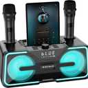 BIGASUO Karaoke Machine for Adults Kids with 2 UHF Wireless Microphones, Portable Bluetooth Singing PA Speaker System with LED Lights for Home Party, Wedding, Church, Picnic, Outdoor/Indoor