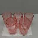 5 Pcs (H:7" W:4") Embossed Flower Vase Pedestal Glass Vase Big Base Thickened Crystal Vintage Vases for Valentines Day Wedding Home Decor Table Centerpiece House Warming Gifts(Pink)