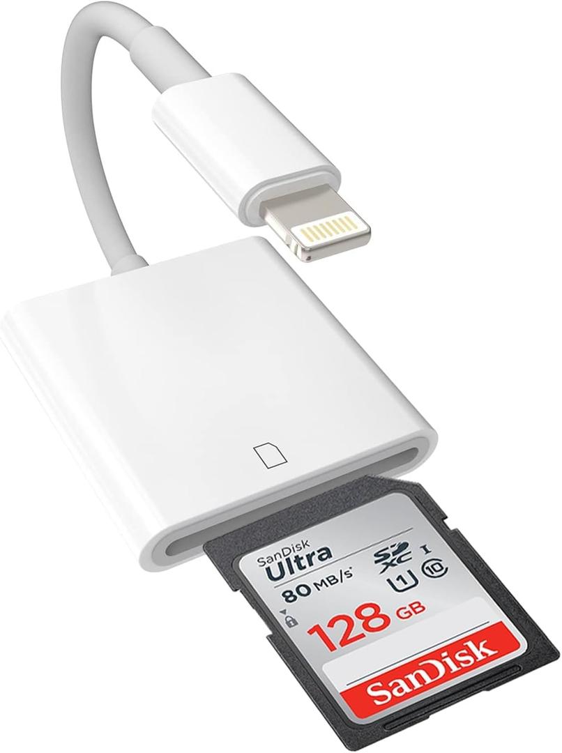 Apple MFi Certified Apple Lightning to SD Card Reader for iPhone, Trail Game Camera Viewer Memory Card Reader for iPhone, SD Card Adapter to iPhone 14/13/12/11/XS/XR/X/SE/8/7/iPad, Plug and Play