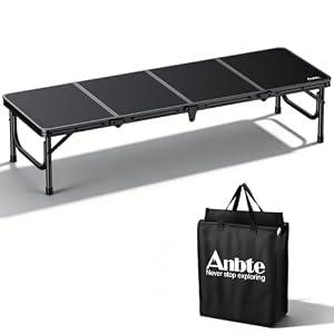 Anbte 4ft Low Folding Picnic Table, Thicker Aluminum Small Camping Table with Storage Bag, Portable Handle, Lightweight, for Camping Beach Party Picnic Floor, 45.67" x 15.7" x 10.3", Black