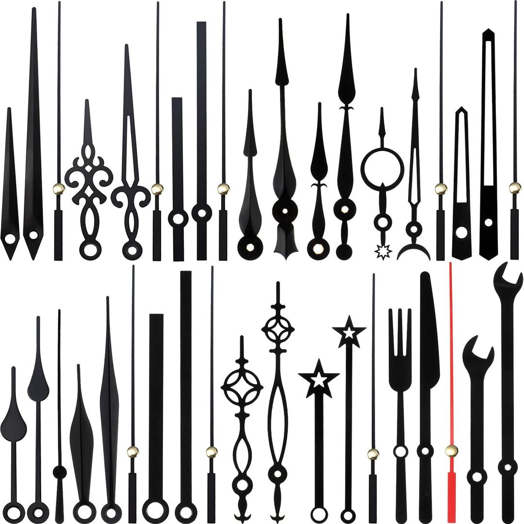 Mudder 14 Styles Black Clock Hands Only Clock Movements Clock Mechanisms, Non Ticking Hands, Clock Hands Replacement Kit Made of Aluminum, DIY Clock Parts for Clock Repair, 14 Kinds of Size, Black