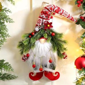 Yalikop Christmas Wreaths for Front Door 15.7 Inch Gnome Artificial Pine Needle Christmas Front Door Sign Red Xmas Hanging Ornament Hanger Farmhouse Decorations for Room Window Wall Porch