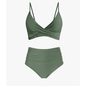 Women's High Waisted Bikini Sets Push Up Twist Front Spaghetti Straps Ruched Two Piece Swimsuit Bathing Suit, Size XXL