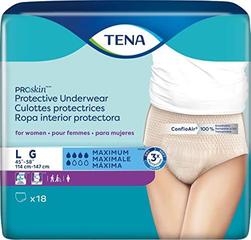 TENA ProSkin Female Adult Absorbent Underwear Pull On with Tear Away Seams Large Disposable Moderate Absorbency Nude, 4x18 (72 Pieces)