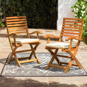 IDZO, Percy Chairs Heavy Duty 400lbs Capacity Set of 2 w/Cushion, FSC Acacia Outdoor Furniture, Teak Finish, Fully Assembled, Wood Folding_Beige, 2 pack