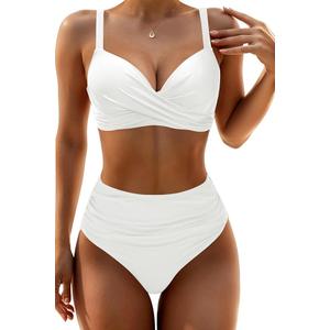Aqua Eve Women Underwire Bikini Set - High Waisted Two Piece Swimsuit Tummy Control Bathing Suit 2025 Push Up Swimwear White XS