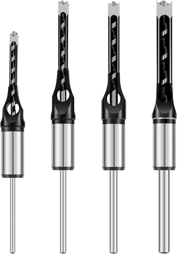 4Pcs Square Hole Drill Bits High Speed Steel Mortising Chisel Drill Bit High Hardness Woodworking Hole Saw Twist Drill Bit Set with 1/4inch 5/16inch 3/8inch 1/2inch for Wood ZHAZHAMO(4PCS)