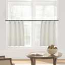 30 Inch Length Curtains for Short Window,Neutral Natural Linen Cotton Fabric Cafe Style Farmhouse Pleated Sheer Boho Curtains for Kitchen Window Bathroom,Cream Ivory Off White (24"W x 30"L (Pack of 2))