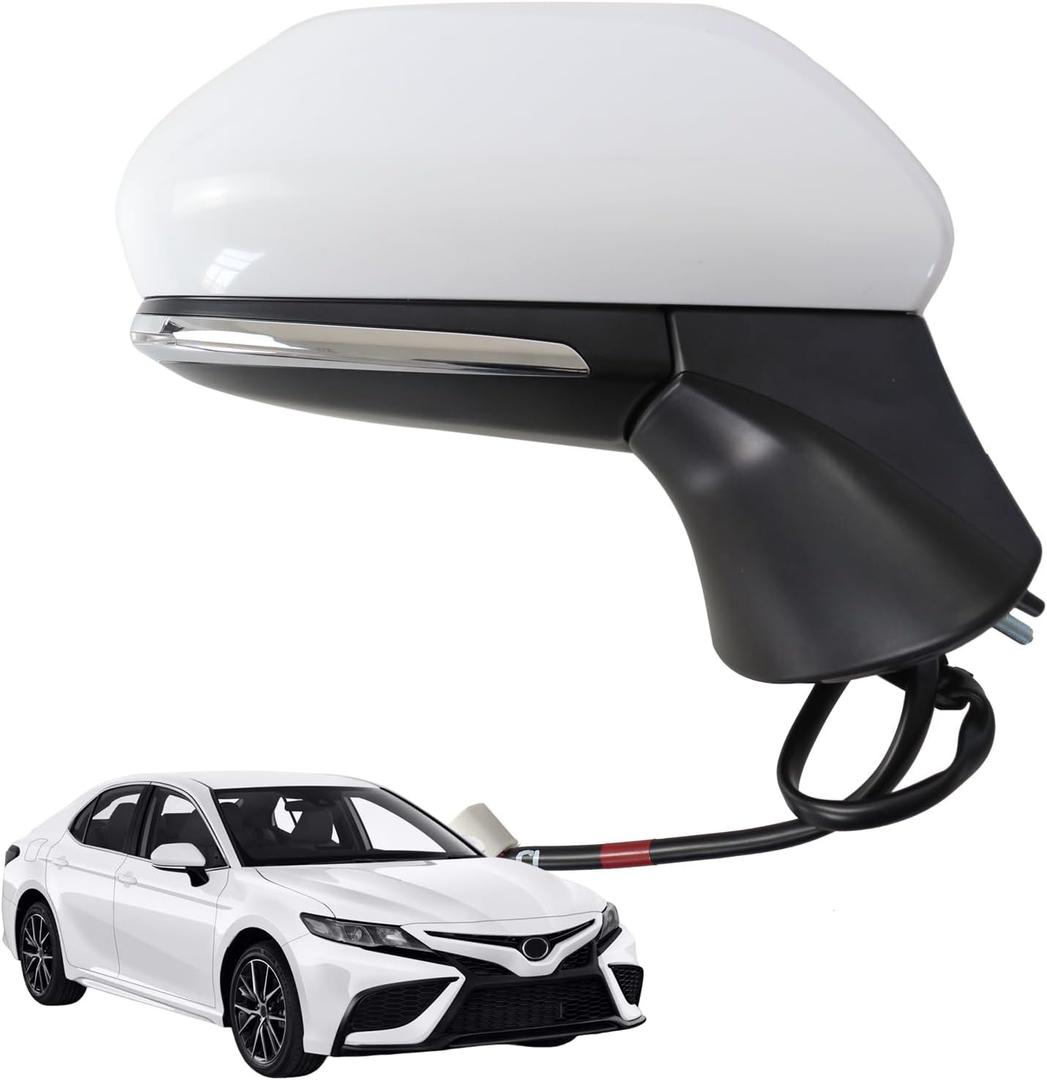 Side Mirror for Toyota Camry 2018 2019 2020 2021 2022 2023 2024 Power+Lamp+Heat+Blind Spot Monitor-7Pins, Right Passenger Side,replace for Partslink # TO1321368, White RH