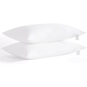 Standard Size Pillows Set of 2 - Soft Down Alternative Bed Pillows for Back and Stomach Sleepers - Low Density, Low Loft Support - 20" x 26" - White