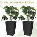 Briwooody Set of 2 15.75 Inch Large Taper Planters Outdoor Indoor Tall Resin Flower Pots with Drainage Holes Modern for Front Door Patio Backyard Plants(Black), 16 Inch