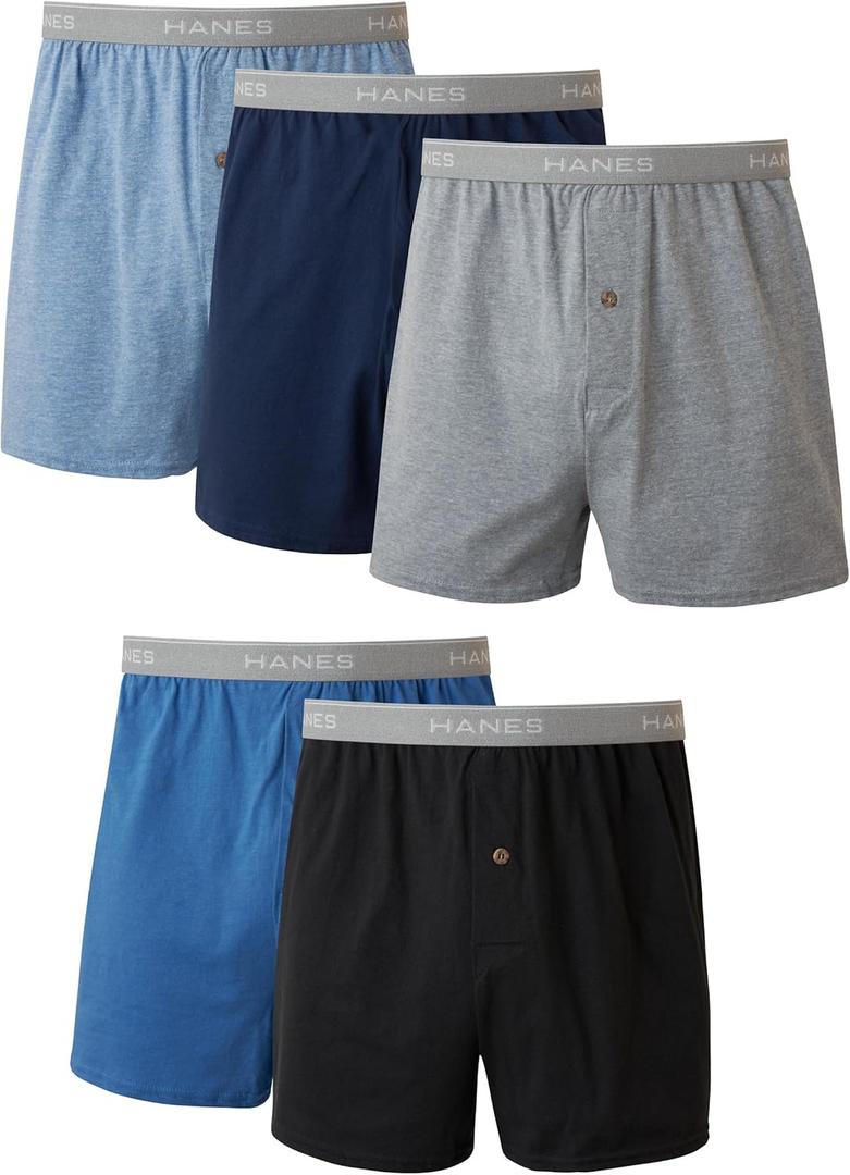 Hanes Mens Boxers, Cotton Knit Comfortable Underwear, Moisture-wicking 5-pack Boxer-shorts, Assorted - 5 Pack, Medium US