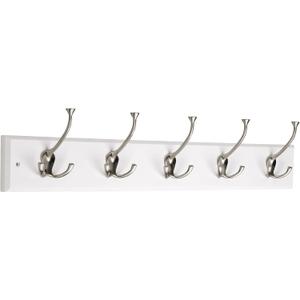Liberty Hardware 129848 Wall Mounted Coat Rack with 5 Decorative Hooks, 27-Inch, Satin Nickel and White