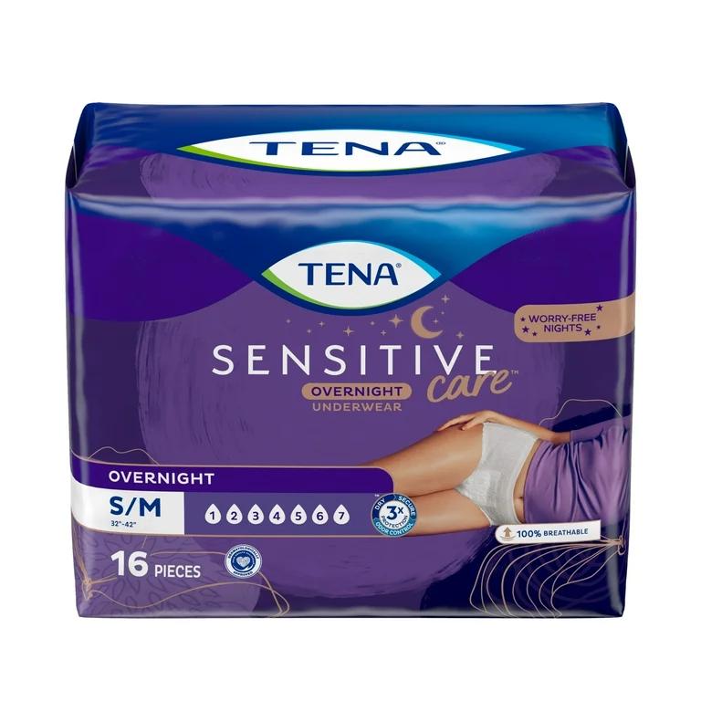 Tena Sensitive Care Overnight Incontinence Underwear for Women Small/Medium, 4 Bags 16 Pieces per bag, 64 Pieces
