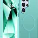 SUPFINE Magnetic for Samsung Galaxy S24 Ultra Case with Screen Protector, (Built-in Magnets) (Military Grade Drop Protection) Slim Translucent Shockproof Phone Case,Blue Green