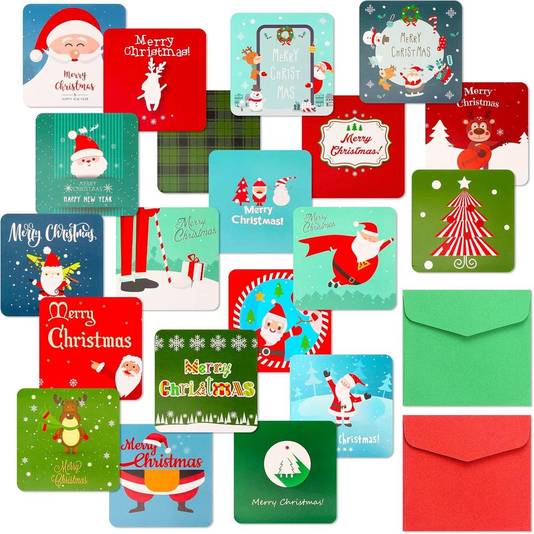 Crtiin 300 Set Mini Christmas Cards with Envelopes for Kids Tiny Holiday Greeting Assortment Small Christmas Cards with 300 Envelopes (Cute)