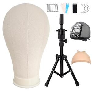 23Inch Wig Stand Tripod with Head,Canvas Wig Head Stand with Mannequin Head Foldable Mannequin Head Stand Set for Wig Making Display with Table Clamp,Wig Cap & T Pins