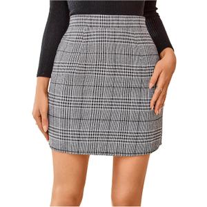 Floerns Women's Plaid High Waist Bodycon Split Mini Skirt (Large)
