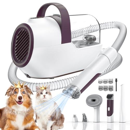 Dog Grooming Vacuum, Dog Grooming Kit with Pet Clipper Nail Grinder, 3 Suction Modes Dog Brush Vacuum with 6 Pet Grooming Tools (Brown)