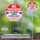 Faittoo No Trespassing Signs Private Property with 42" Stake for Outside, 2-Pack 10"x10" Video Surveillance Sign, Rust Free Aluminum, Reflective, 2 Pre-drilled Holes, Includes Matching Screws & Wren