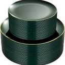 PULOTE 100PCS Green Plastic Plates - Green Disposable Plates With Gold Rim - Include 50 Pieces Dinner 10.25inch,50 Pieces Dessert 7.5inch for Party&Christmas