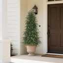 5FT Real Touch Cedar Topiary Trees for Front Porch Decor, Artificial Shrubs Faux Plants Potted UV Resistant Fake Greenery for Outdoor Indoor Door Garden Farmhouse Home Decoration (Set of 2)